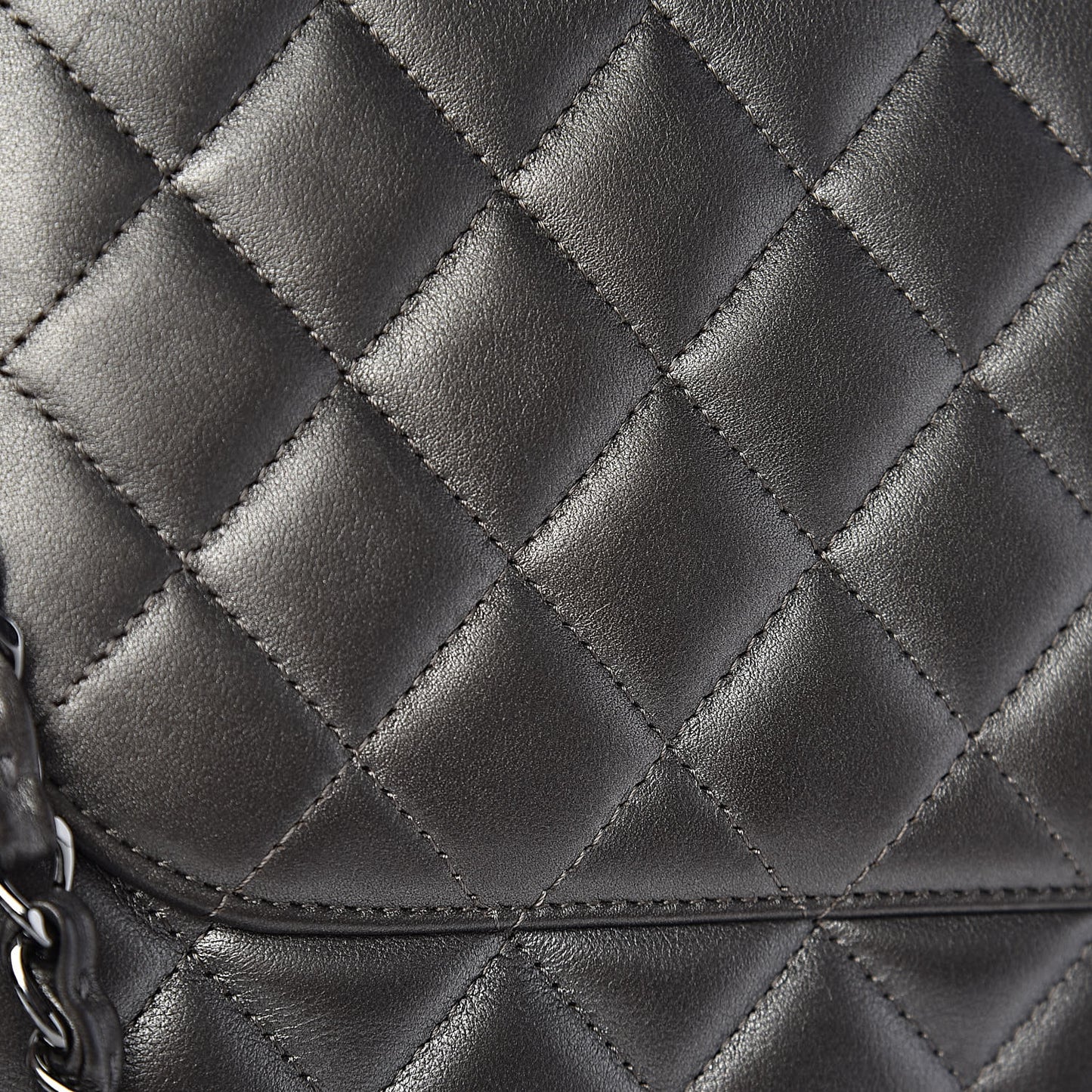Metallic Calfskin Quilted Flap Tote Dark Silver