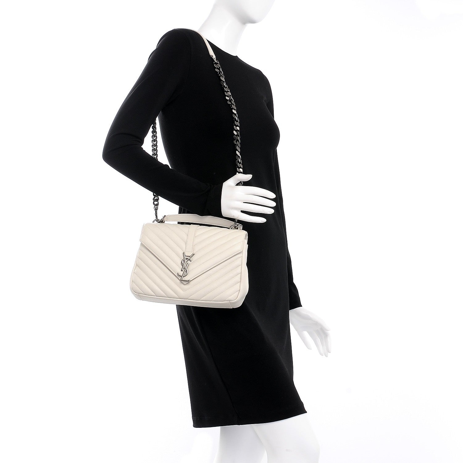 Saint Laurent Sheepskin Matelasse Monogram Medium College Bag Dove White 2 of 11