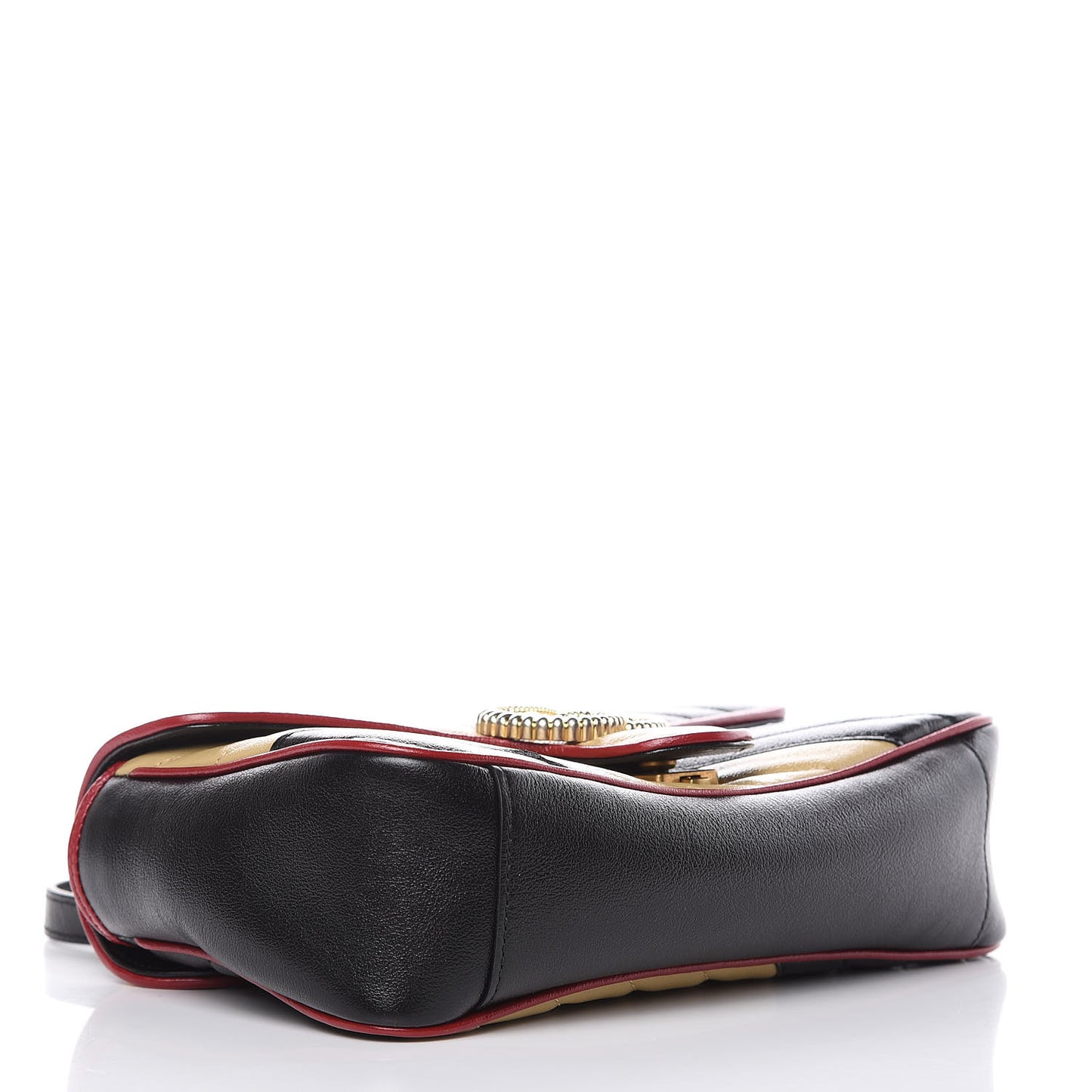 Vintage Effect Calfskin Matelasse Diagonal Striped Small Torchon GG Marmont Shoulder Bag Black Beige