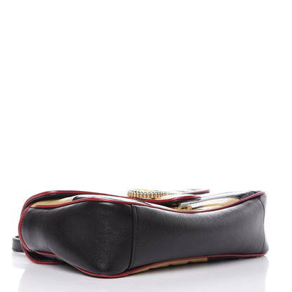 Gucci Vintage Effect Calfskin Matelasse Diagonal Striped Small Torchon GG Marmont Shoulder Bag Black Beige 4 of 9