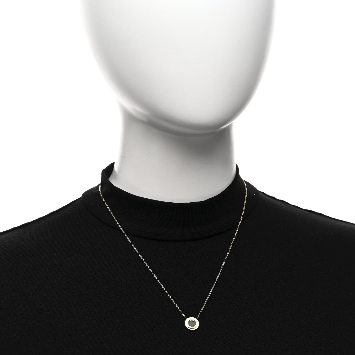 Tiffany 18K Yellow Gold Diamond Black Onyx Small T Circle Pendant Necklace 2 of 4