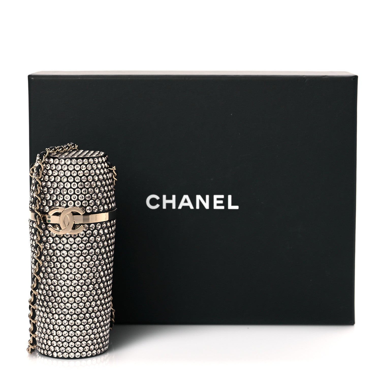 Chanel Metal Resin Lambskin Crystal Lipstick Case Long Necklace On Chain Silver Black Gold 9 of 9