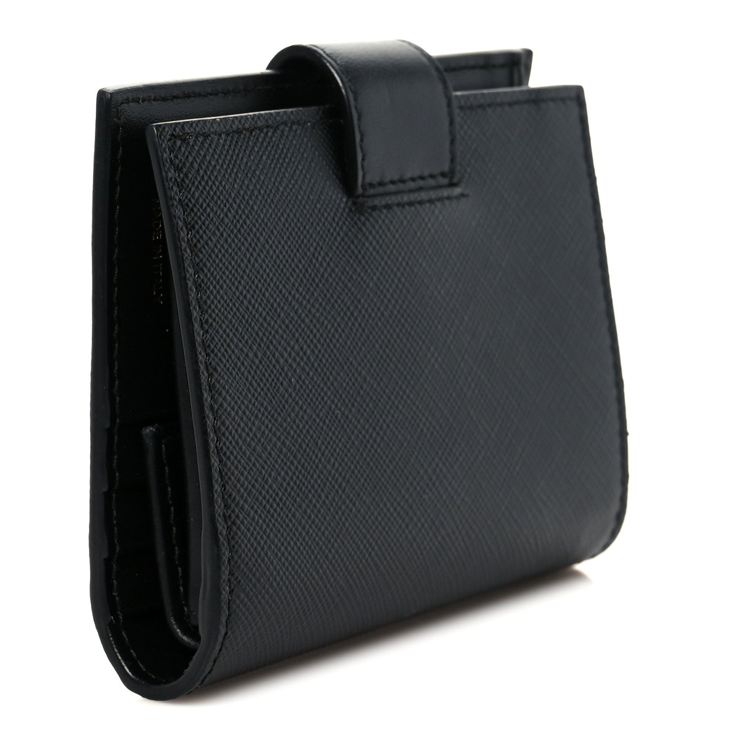 Prada Saffiano Small Triangle Bi-Fold Tab Wallet Black 3 of 8