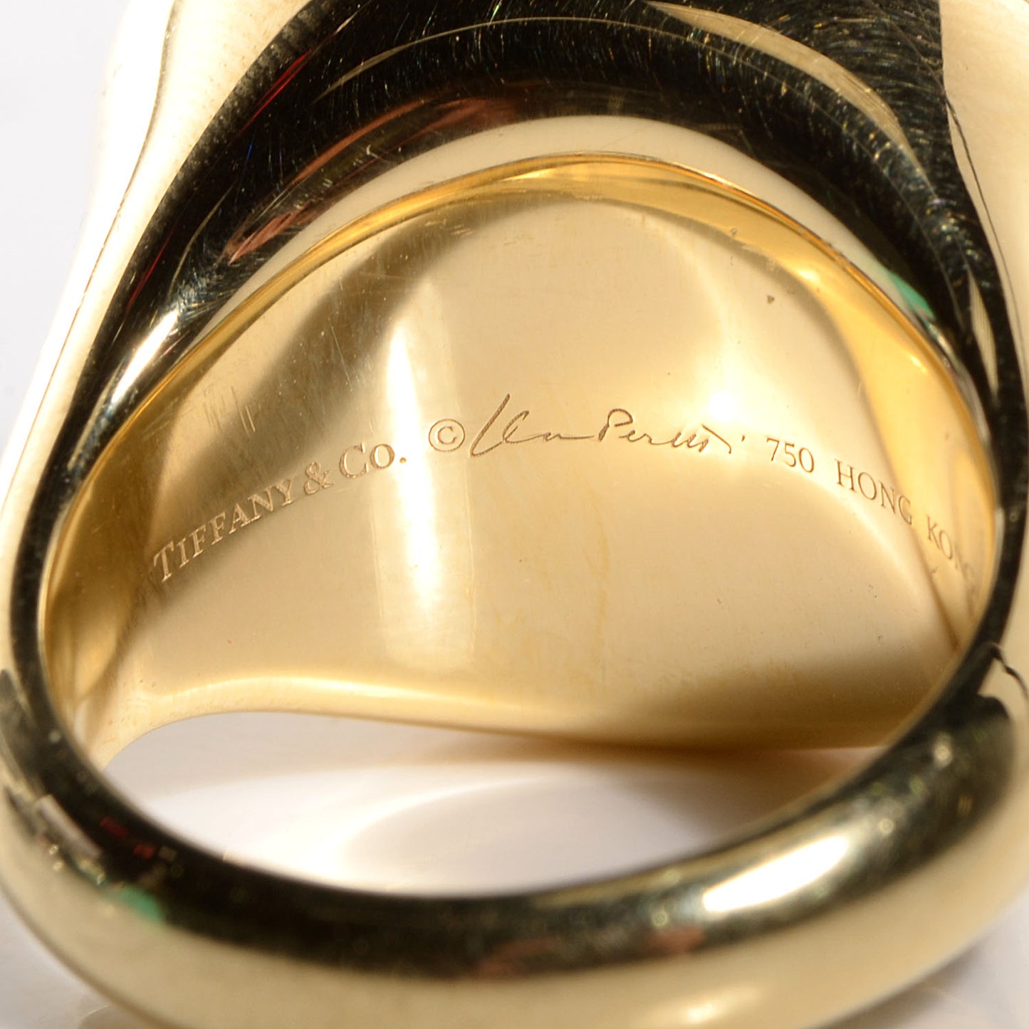 18k Yellow Gold Green Jade 19mm Elsa Peretti Cabochon Ring 6.25