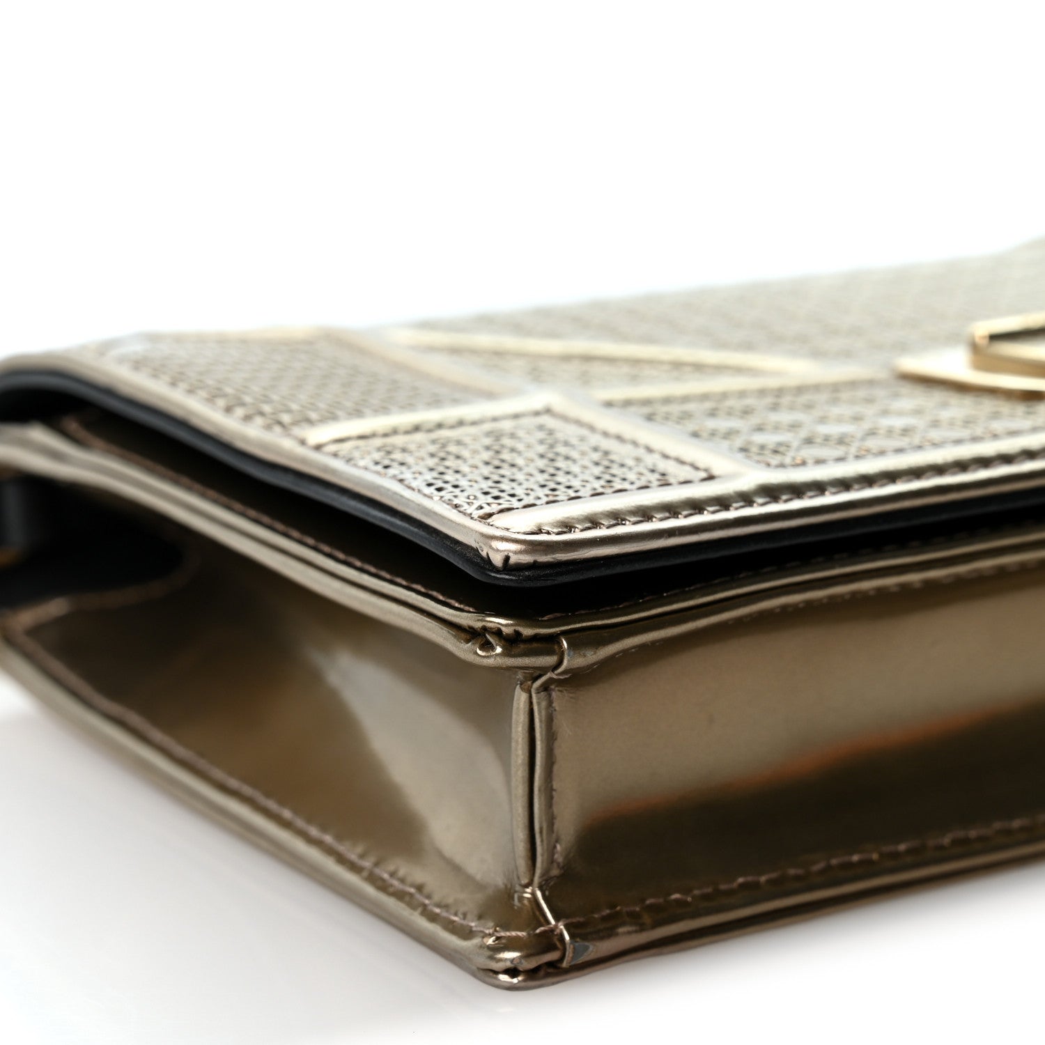 Christian Dior Metallic Patent Micro-Cannage Diorama Wallet on Chain Pouch Gold 8 of 9