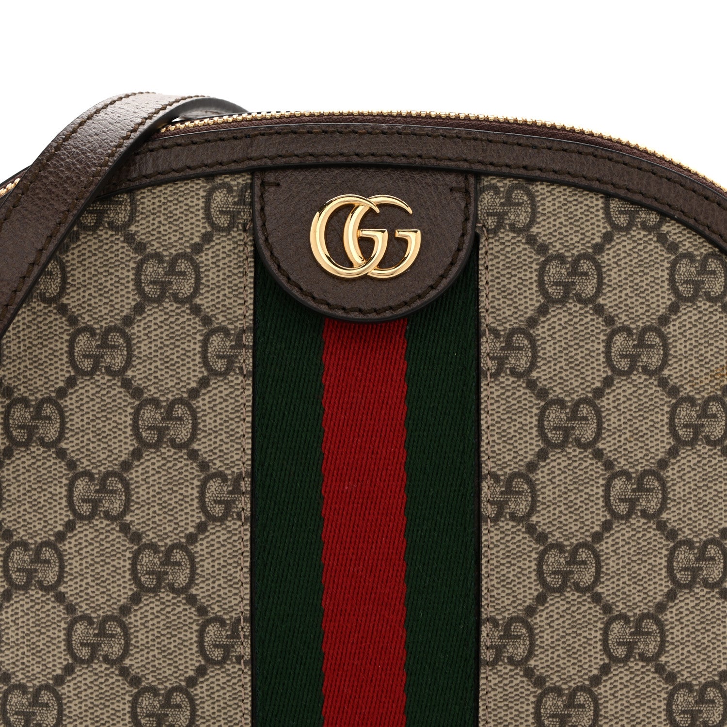 Gucci GG Supreme Monogram Textured Dollar Calfskin Web Small Ophidia Dome Shoulder Bag Beige Ebony New Acero 8 of 14