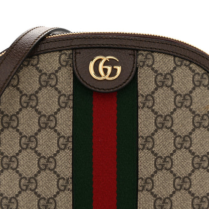 Gucci GG Supreme Monogram Textured Dollar Calfskin Web Small Ophidia Dome Shoulder Bag Beige Ebony New Acero 8 of 14