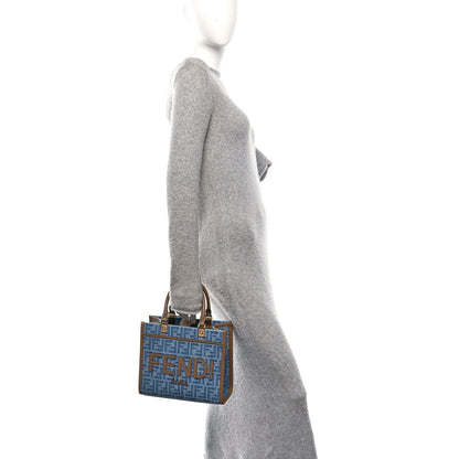 Fendi Denim Jacquard Vitello Grace FF 1974 Small Fendi Sunshine Shopper Tote Denim Sand 2 of 9