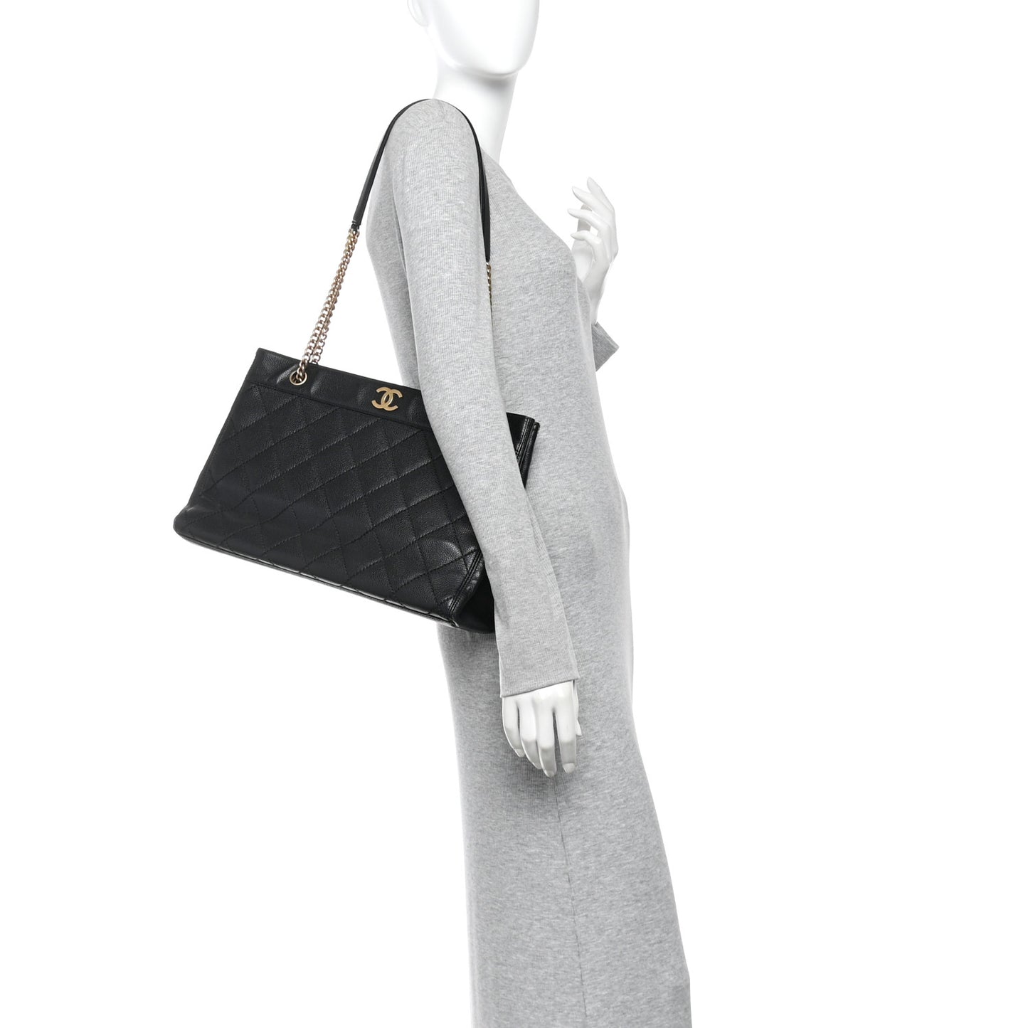 Caviar Quilted Shopping Tote Black