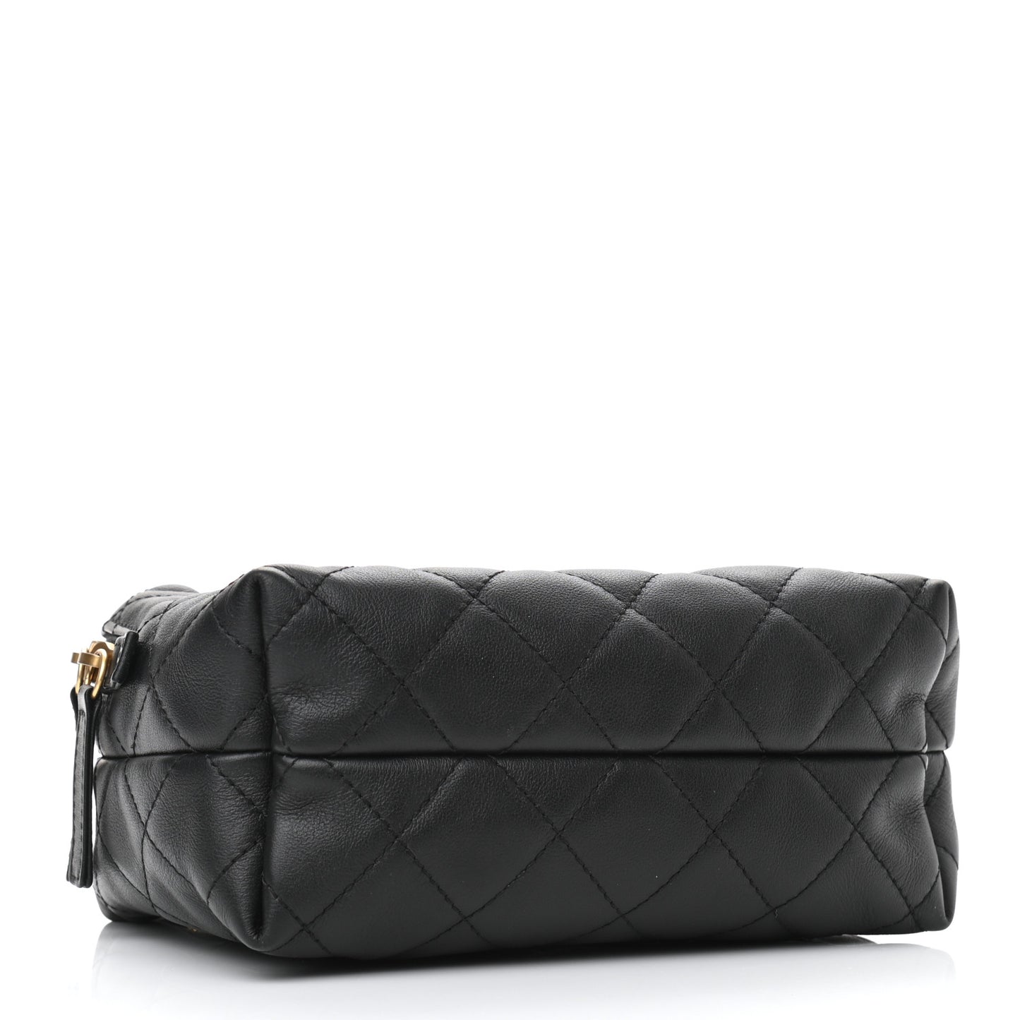 Calfskin Quilted Mini Bowling Bag Black