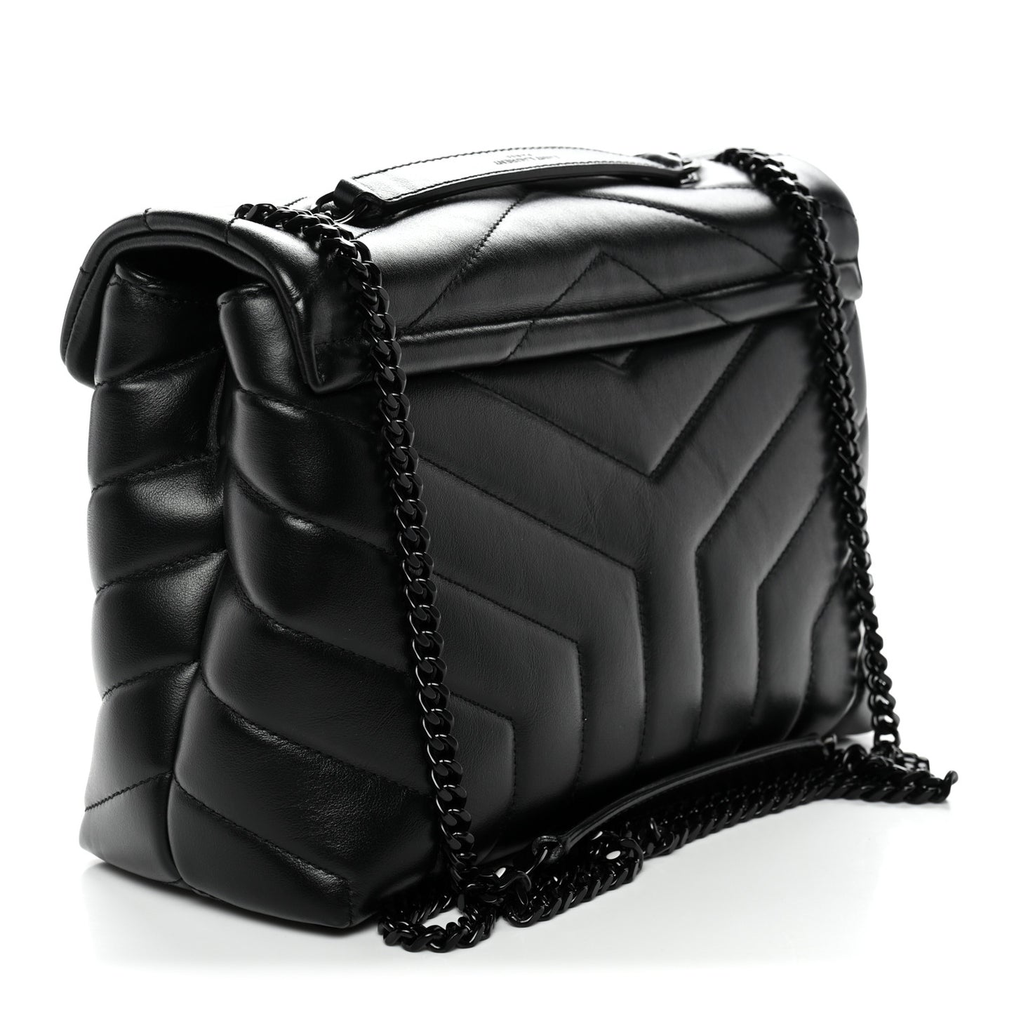Calfskin Y Quilted Monogram Monochrome Small Loulou Chain Satchel Black Black