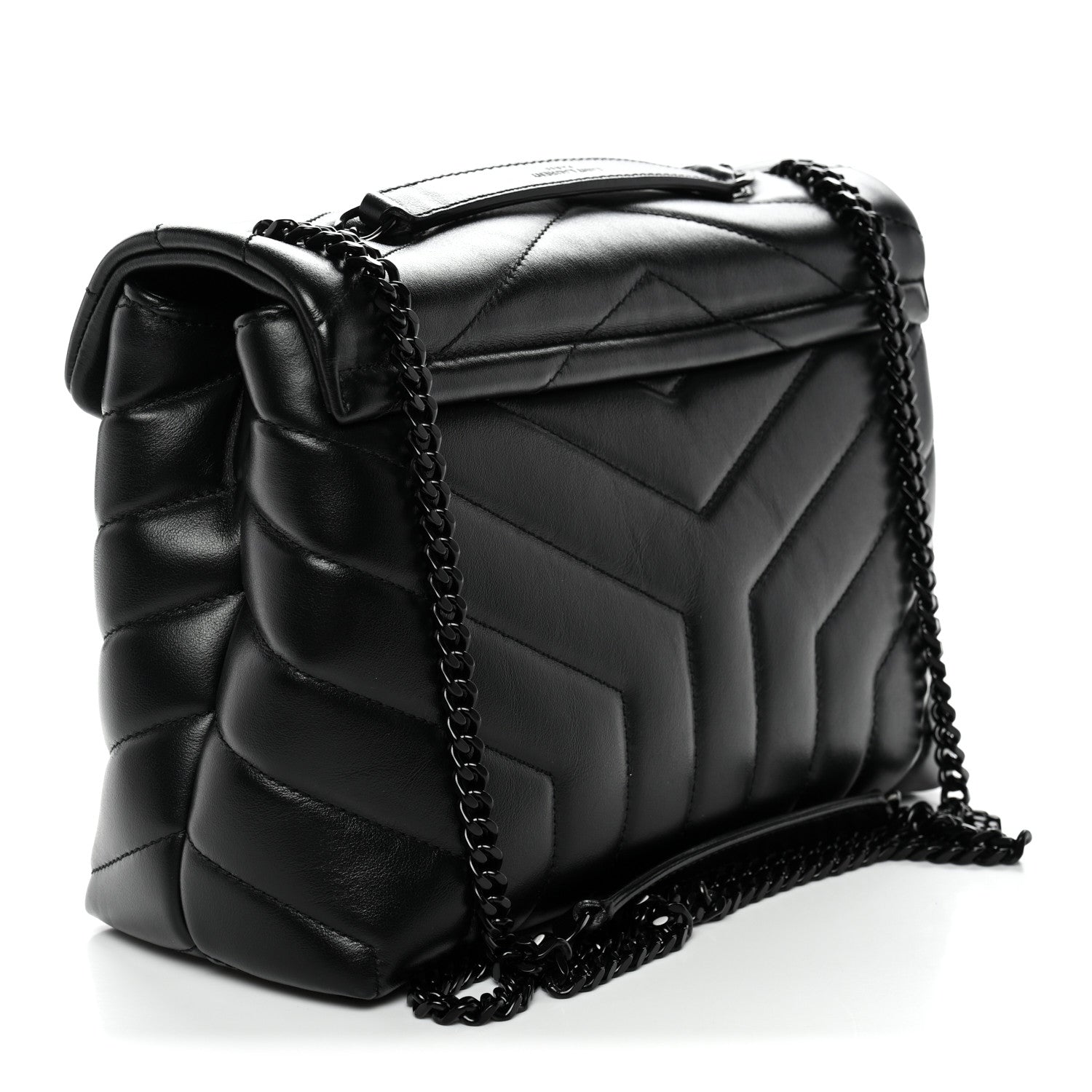 Saint Laurent Calfskin Y Quilted Monogram Monochrome Small Loulou Chain Satchel Black Black 3 of 10