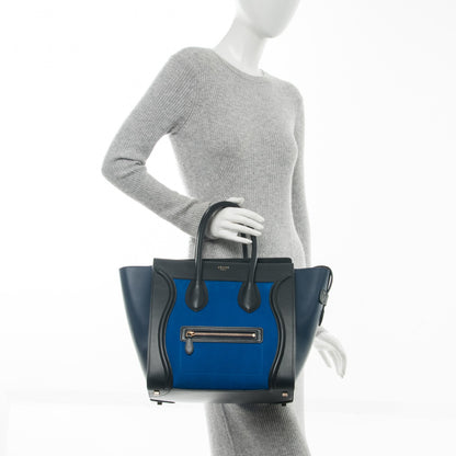 Celine Nubuck Smooth Calfskin Mini Tri-Color Luggage Bright Blue 2 of 7