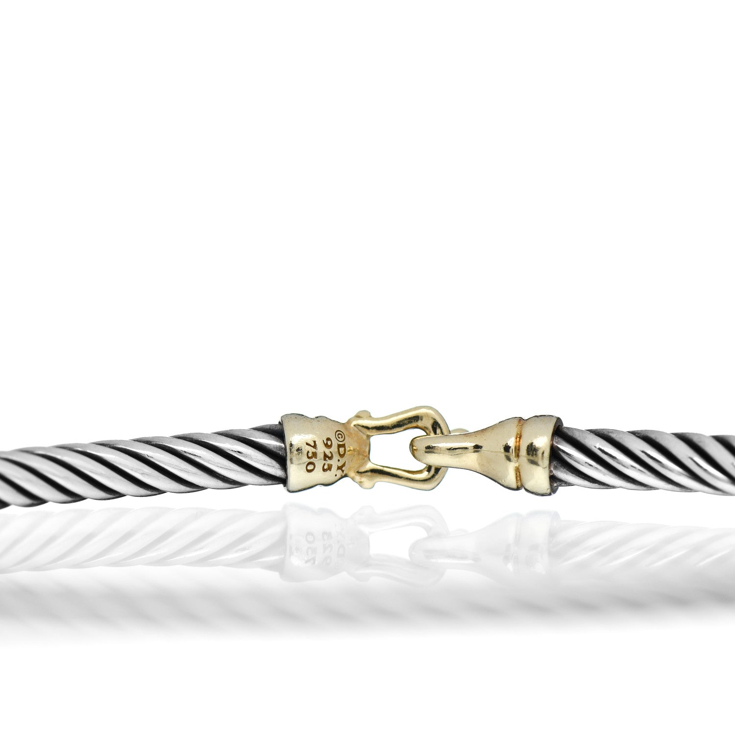 David Yurman Sterling Silver 18K Yellow Gold 3mm Cable Buckle Bracelet 4 of 4