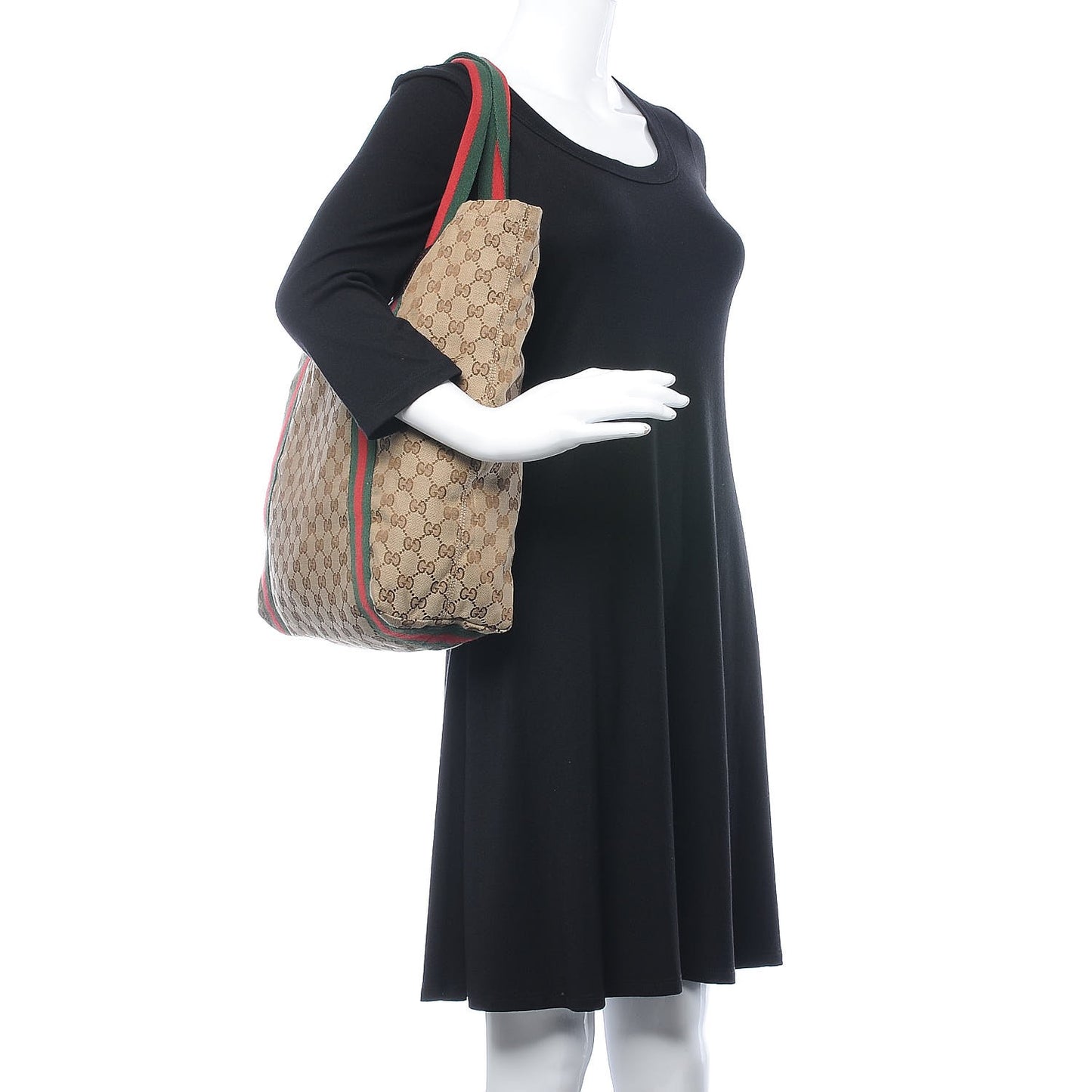 GG Monogram Medium Web Handle Vertical Tote Dark Brown