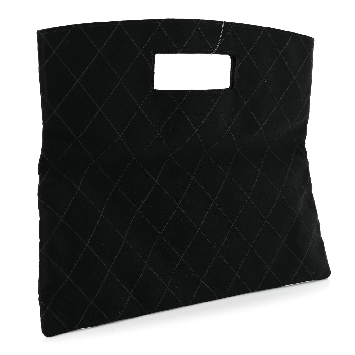 Chanel Satin Stitched Cutout Handle Clutch Black 3 of 8