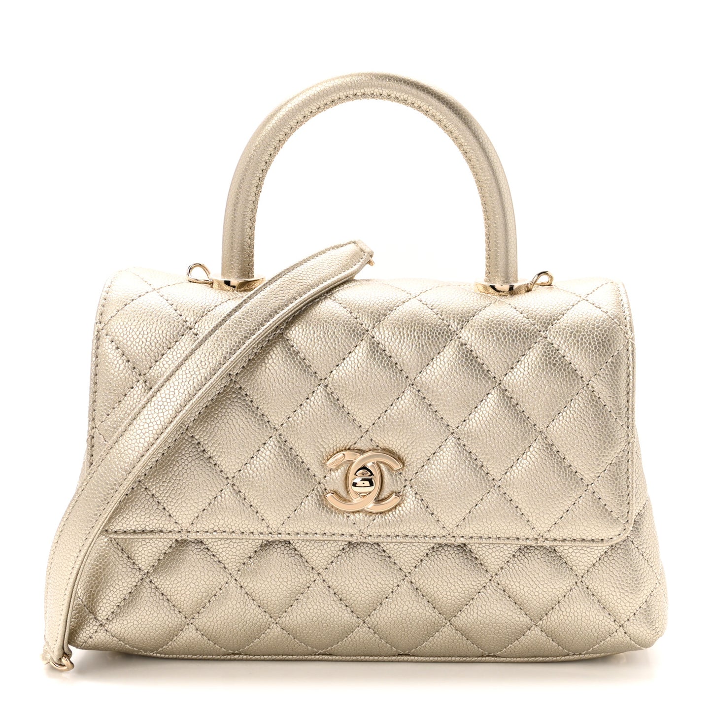 Metallic Aged Calfskin Quilted Mini Coco Handle Flap Gold