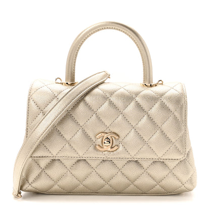 Chanel Metallic Aged Calfskin Quilted Mini Coco Handle Flap Gold 1 of 11