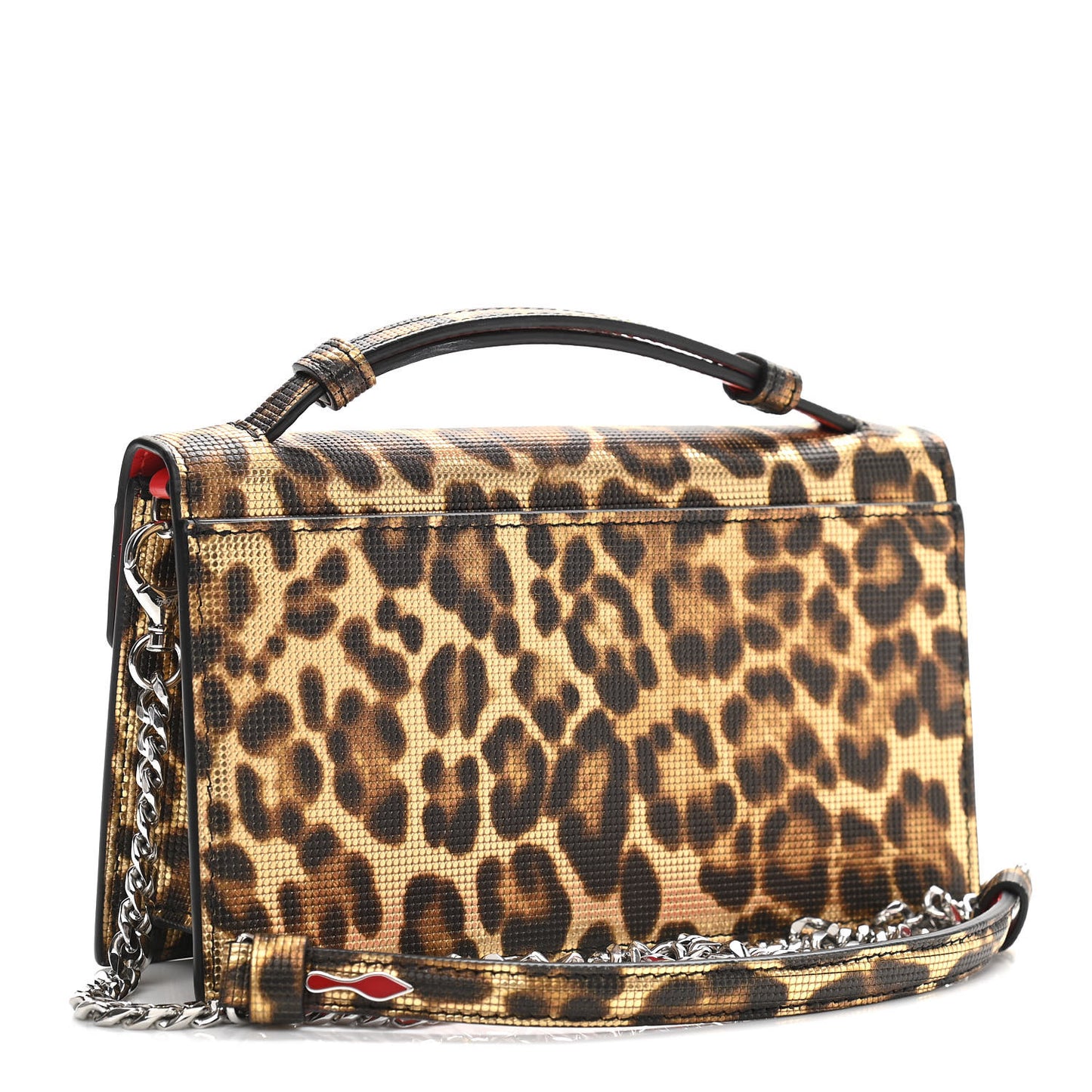 Metallic Calfskin Coins Leopard Print Small Elisa Baguette Gold Silver