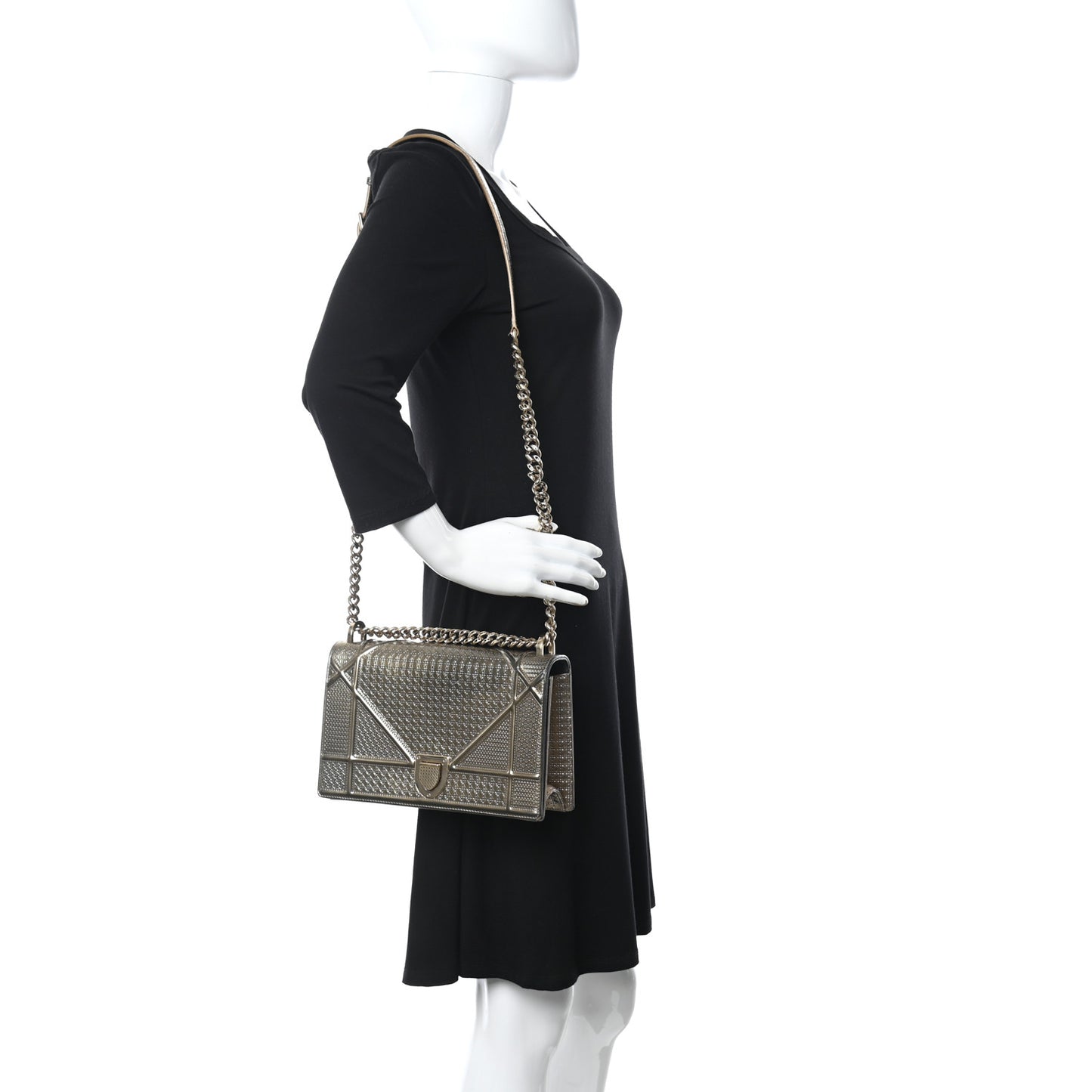 Metallic Patent Micro-Cannage Medium Diorama Flap Bag Gold