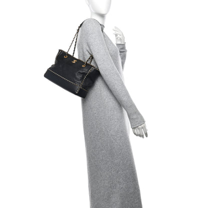 Chanel Calfskin Quilted Chain Lines Shopping Tote Black 2 of 12