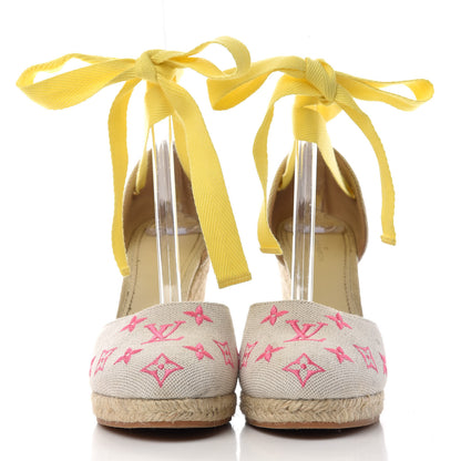 Louis Vuitton Canvas Monogram Starboard Wedge Espadrilles 39 Rose Pop 2 of 11