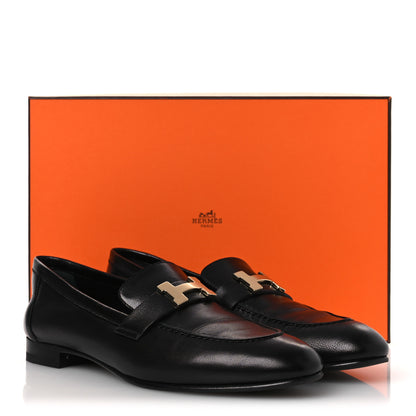 Hermes Goatskin Womens Paris Loafers 39.5 Black 12 of 12