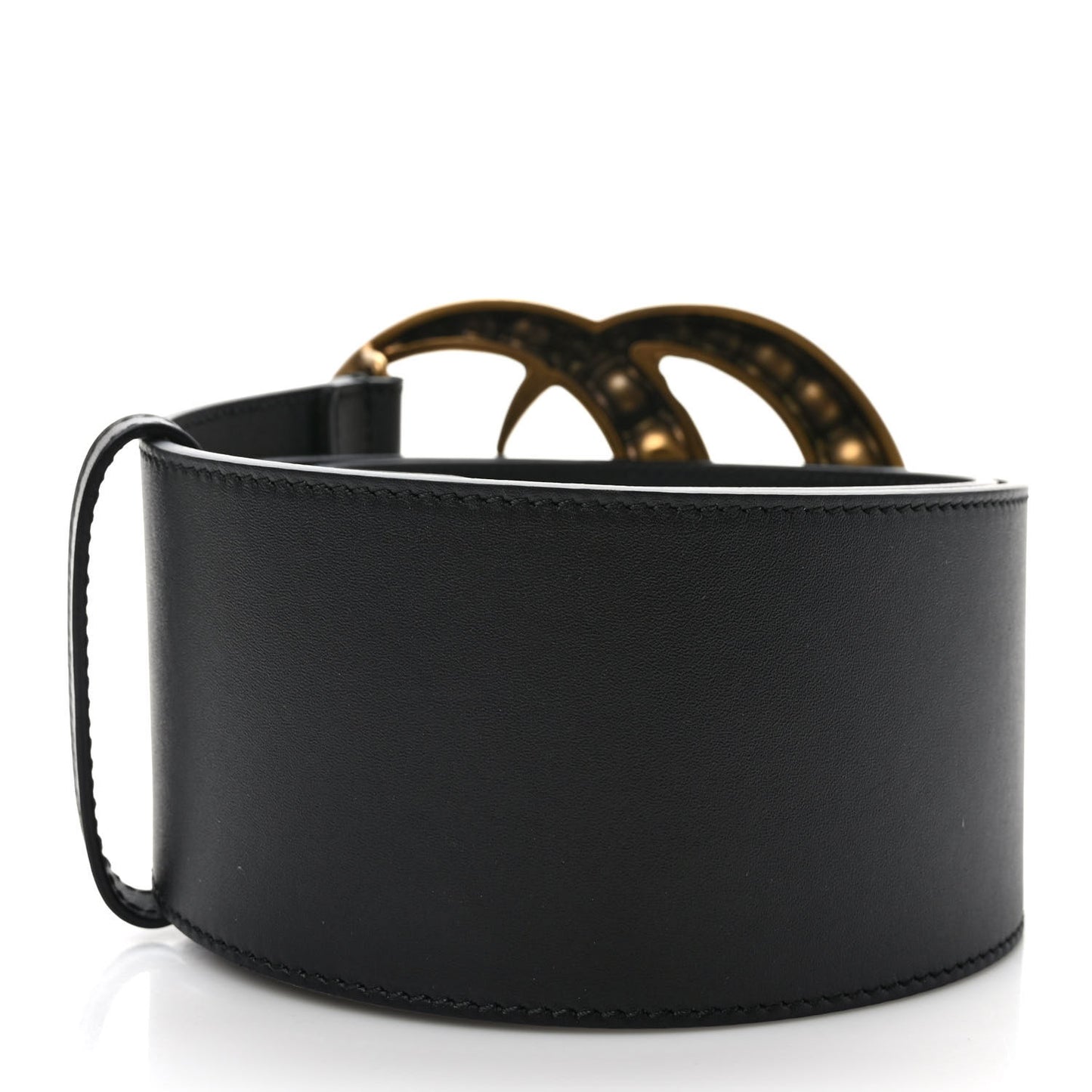 Moon Calfskin Pearl Double G 70mm Belt 80 32 Black Cream