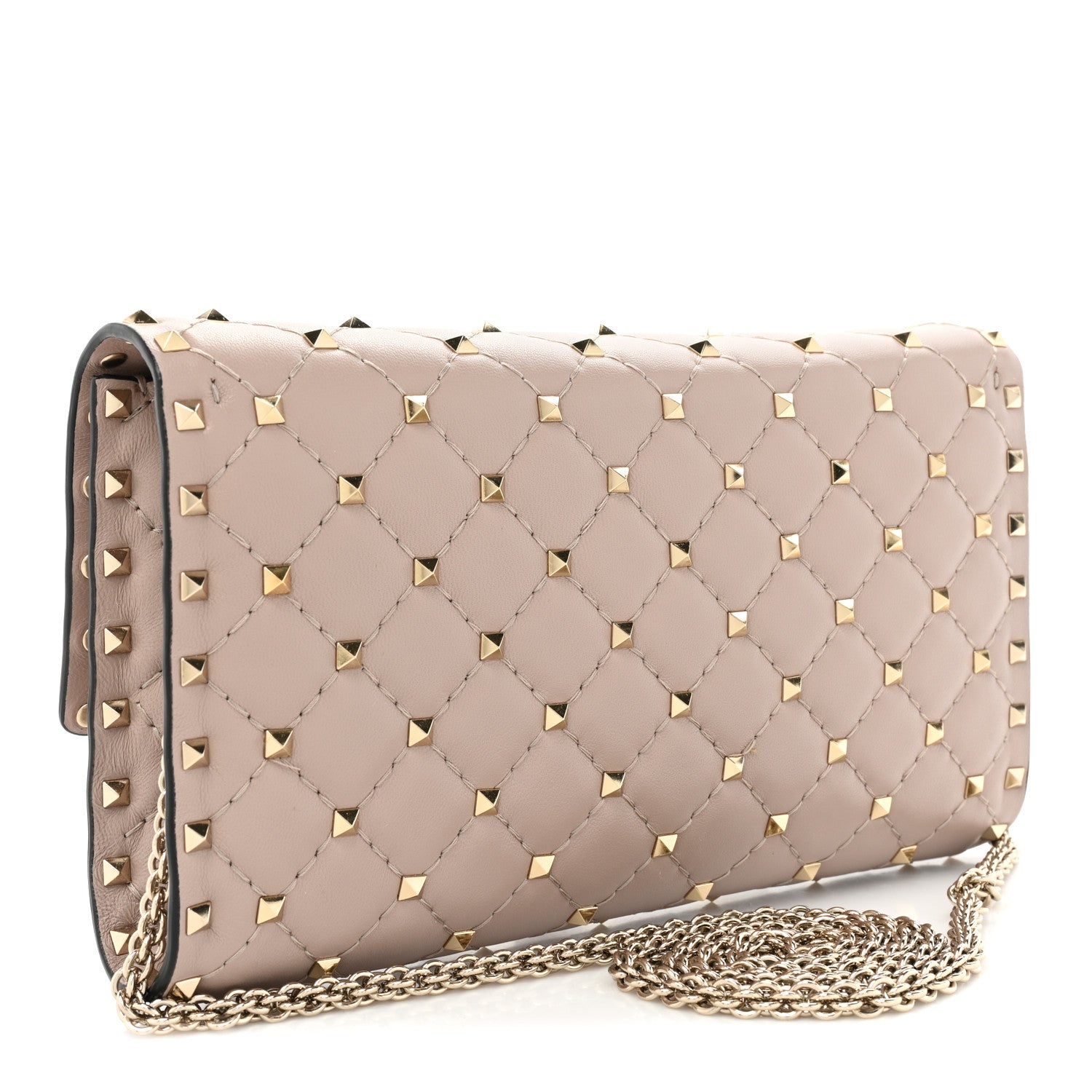 Valentino Garavani Lambskin Rockstud Spike Wallet on Chain Poudre 3 of 10