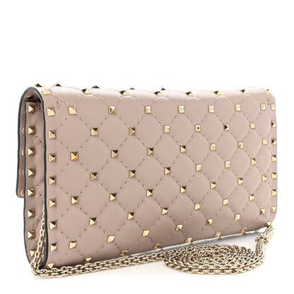 Valentino Garavani Lambskin Rockstud Spike Wallet on Chain Poudre 3 of 10