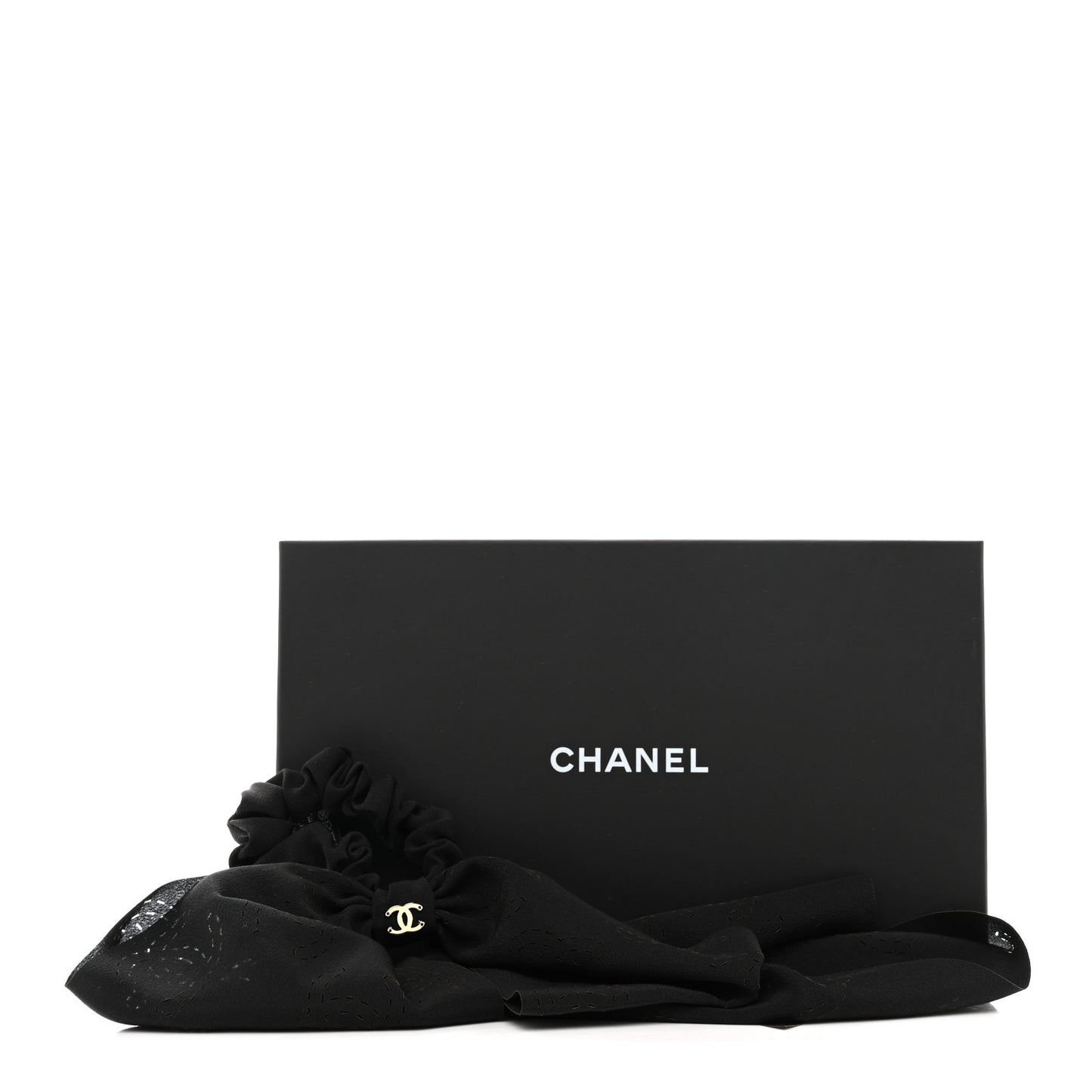 Silk Perforated Bow CC Scrunchie Black