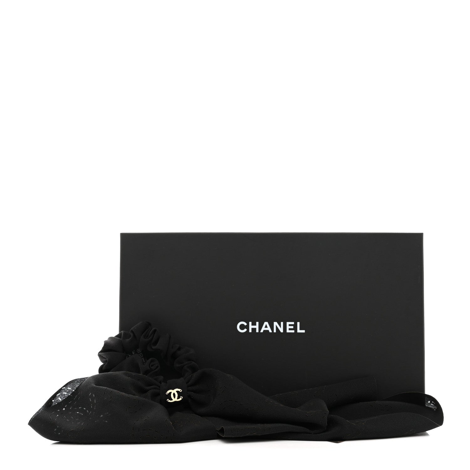 Chanel Silk Perforated Bow CC Scrunchie Black 4 of 4