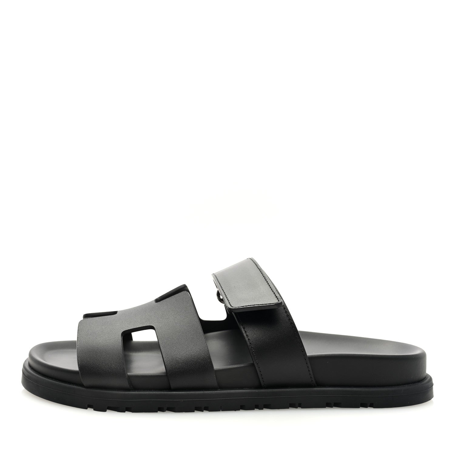 Hermes Calfskin Womens Chypre Sandals 37.5 Black 1 of 8