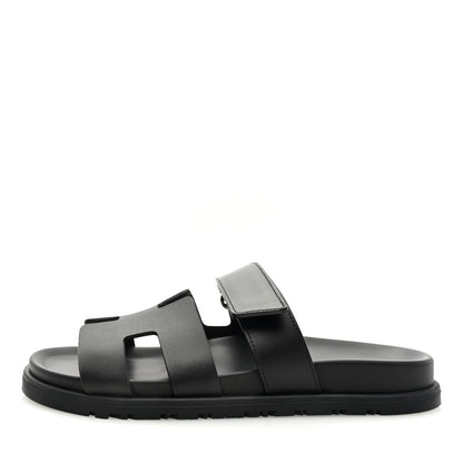 Hermes Calfskin Womens Chypre Sandals 37.5 Black 1 of 8