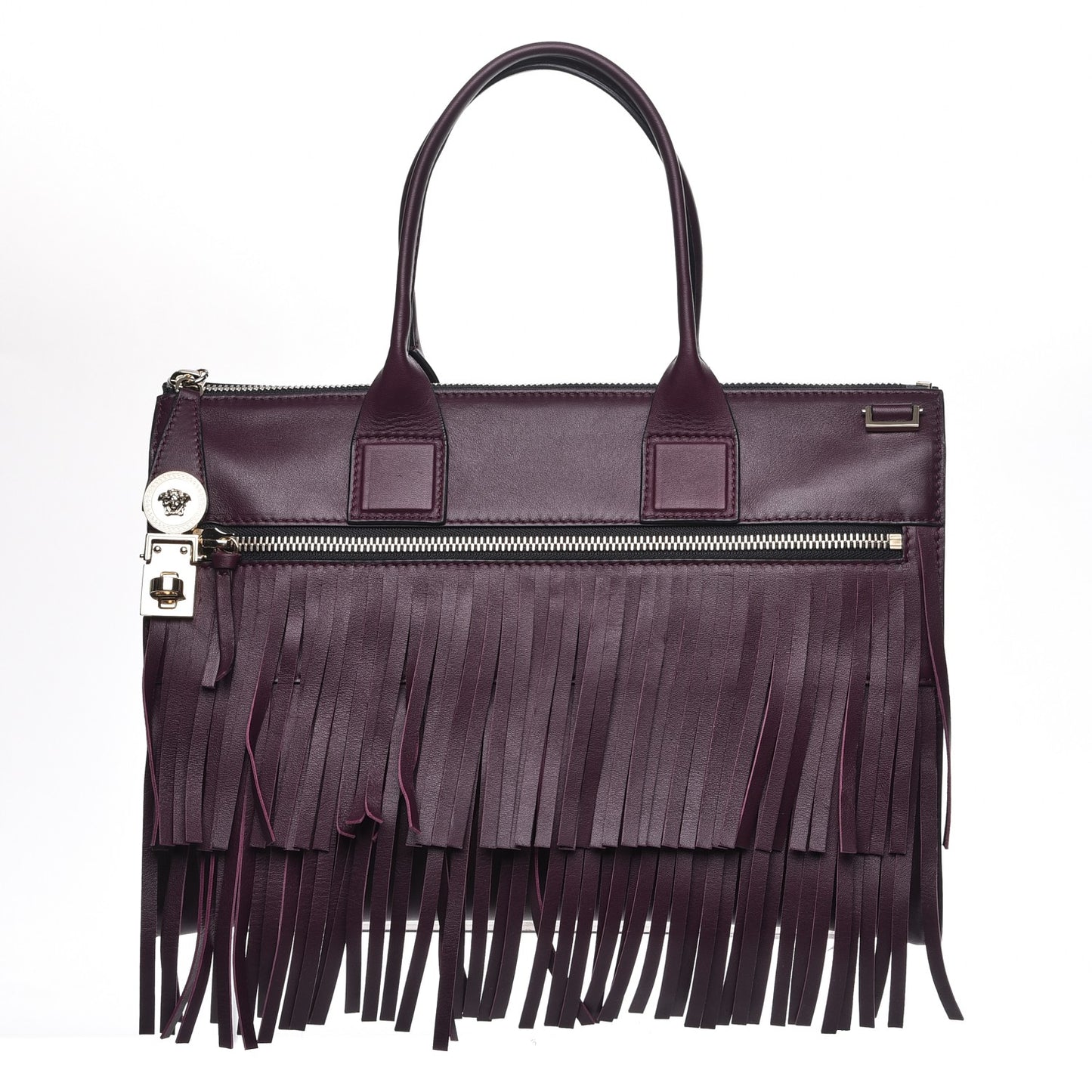 Calfskin Palazzo Fringe Tote Purple