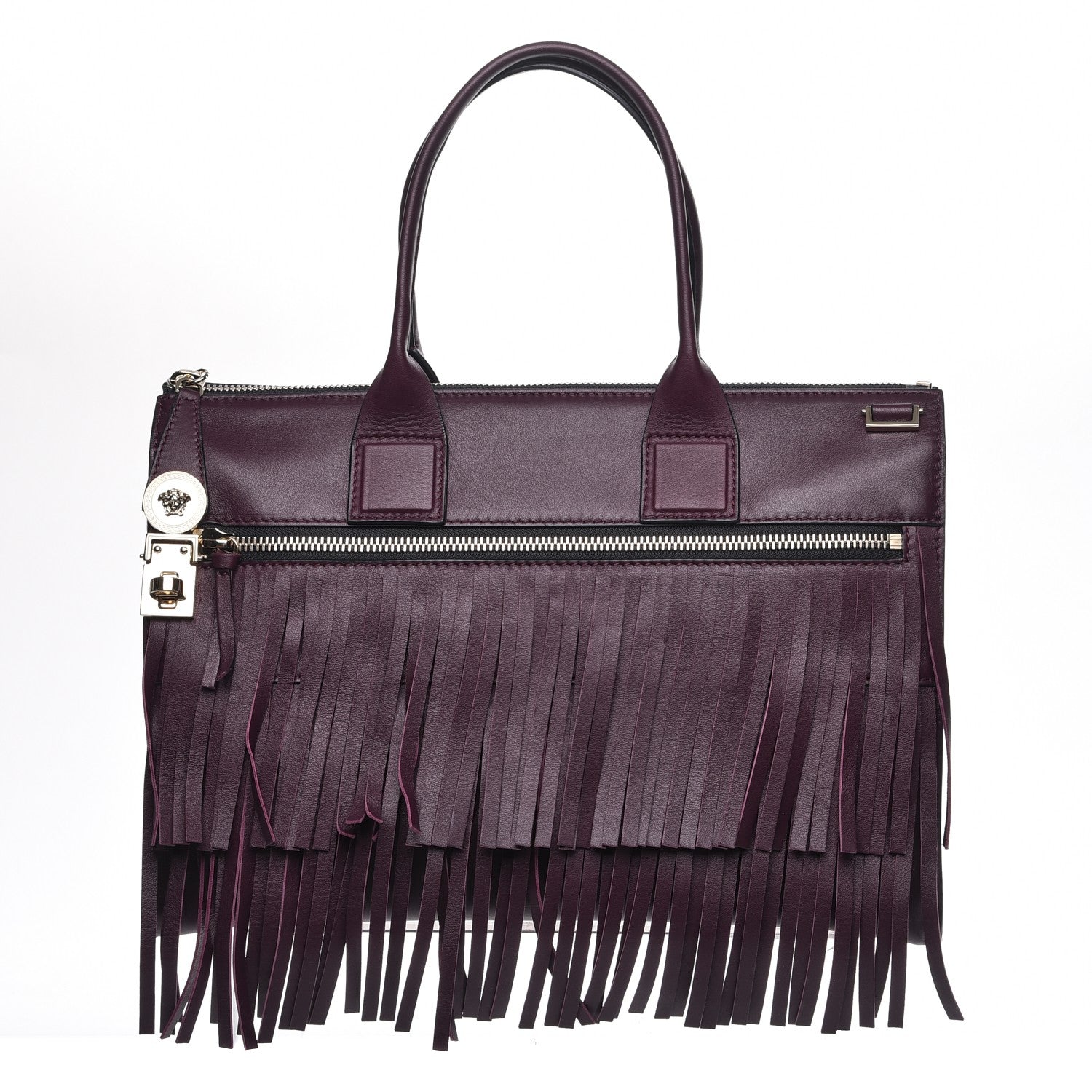 Versace Calfskin Palazzo Fringe Tote Purple 1 of 6