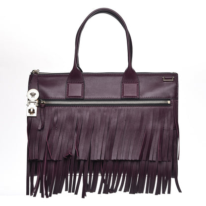 Versace Calfskin Palazzo Fringe Tote Purple 1 of 6