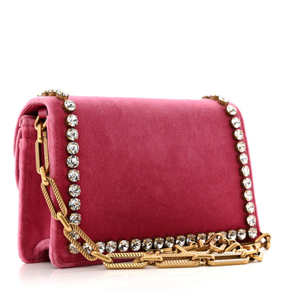 Gucci Velvet Crystal Mini Bee Broadway Shoulder Bag Light Raspberry Rose 3 of 13