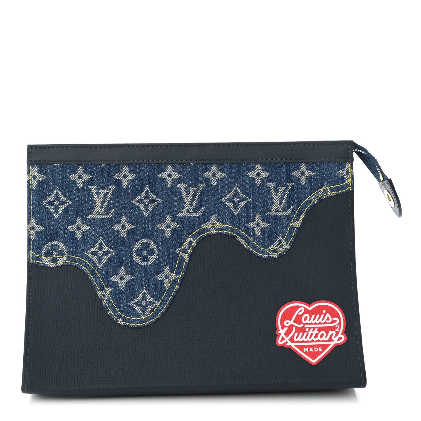 X NIGO Taurillon Monogram Denim Drip Pochette Voyage MM Blue