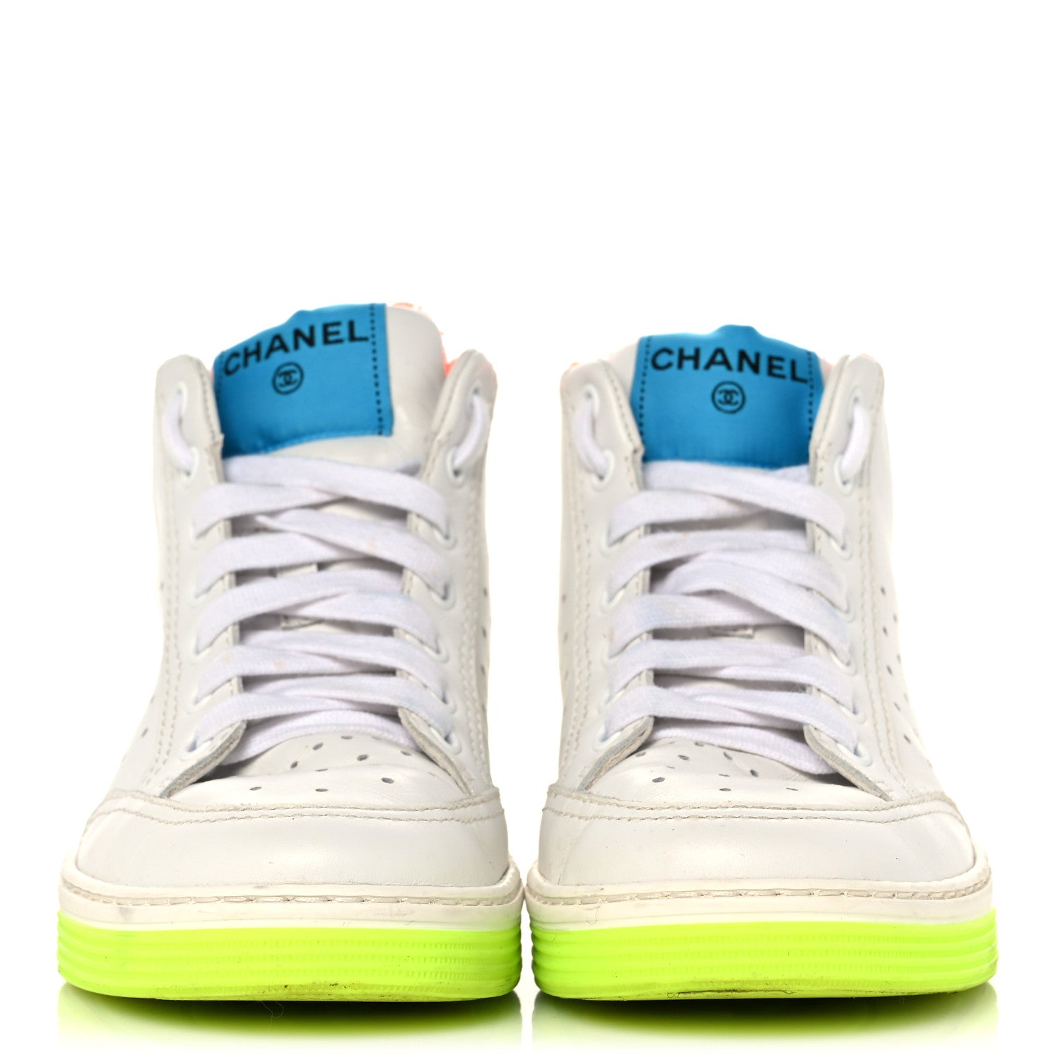 Chanel Calfskin Womens Logo High Top Sneakers 36.5 White Multicolor 2 of 18