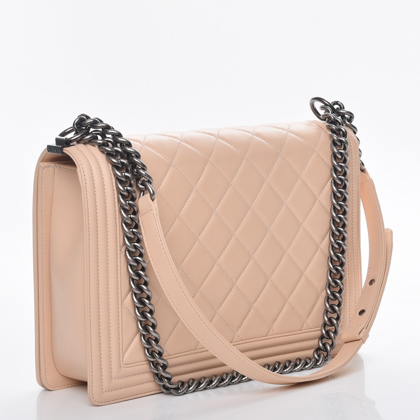 Calfskin Quilted Large Boy Flap Beige