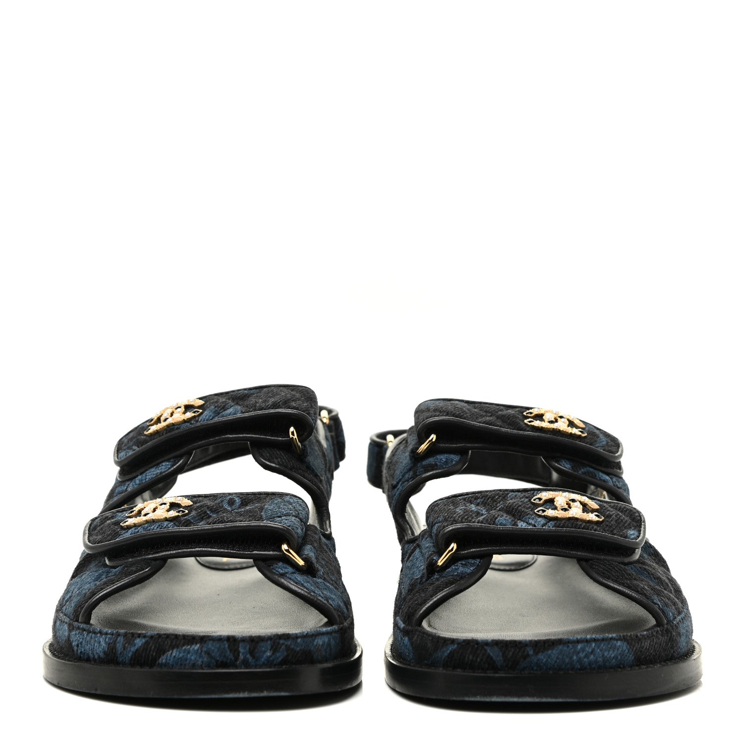 Chanel Denim Velcro Dad Sandals 37 Dark Grey Blue Black 2 of 12