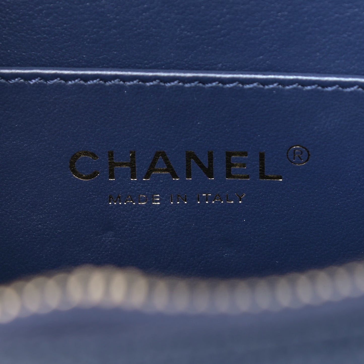 Caviar Quilted CC North South Filigree Vanity Case Blue
