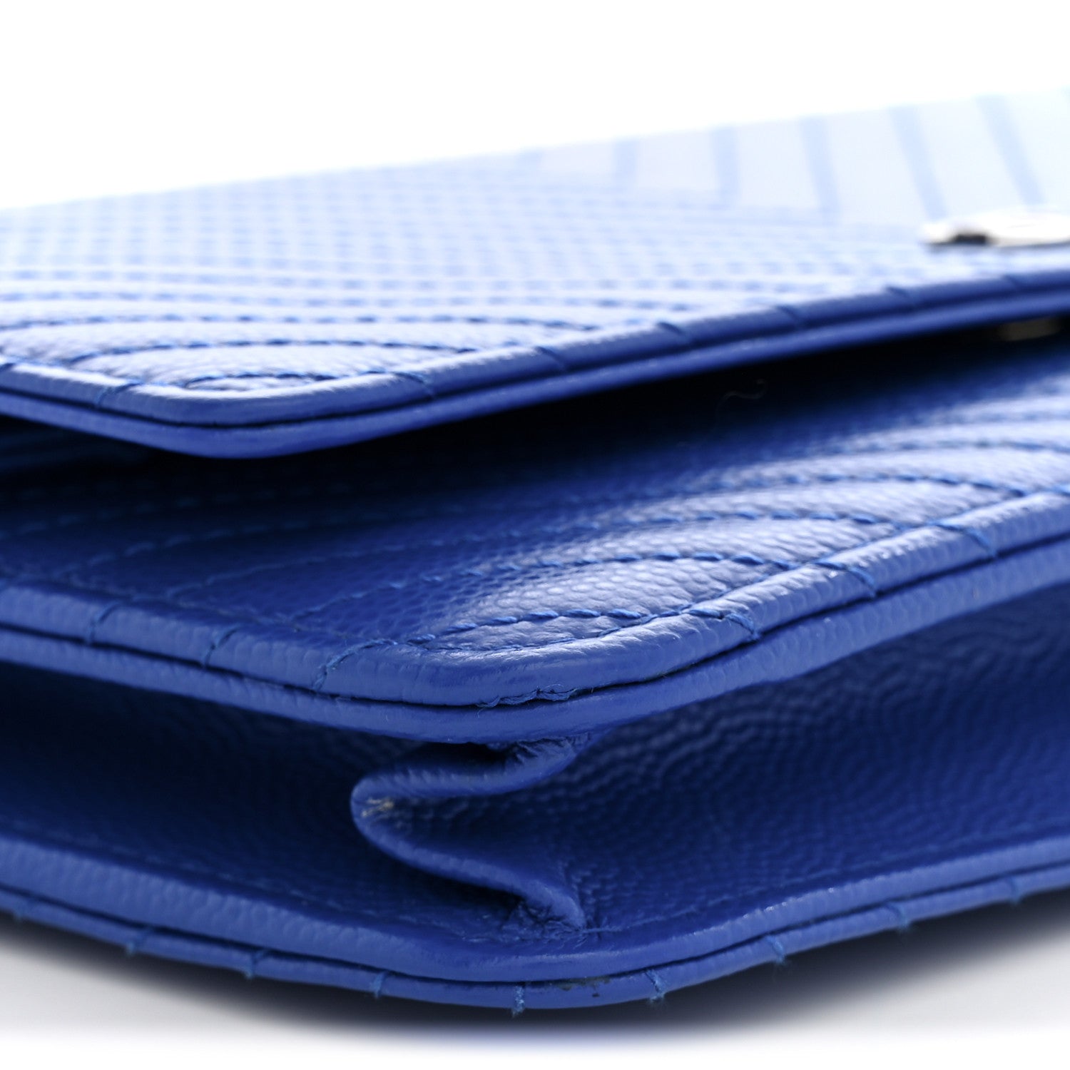 Chanel Caviar Chevron Quilted Wallet On Chain WOC Blue 9 of 12