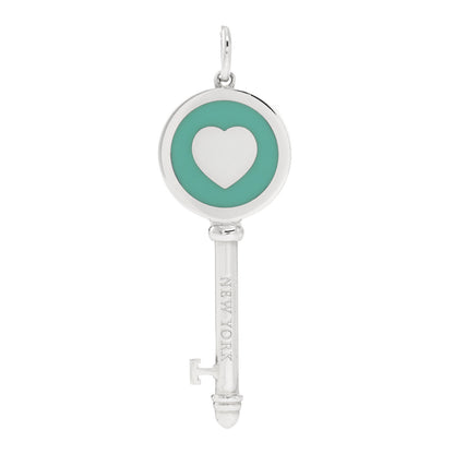 Tiffany Sterling Silver Enamel Heart Key Pendant Blue 1 of 5