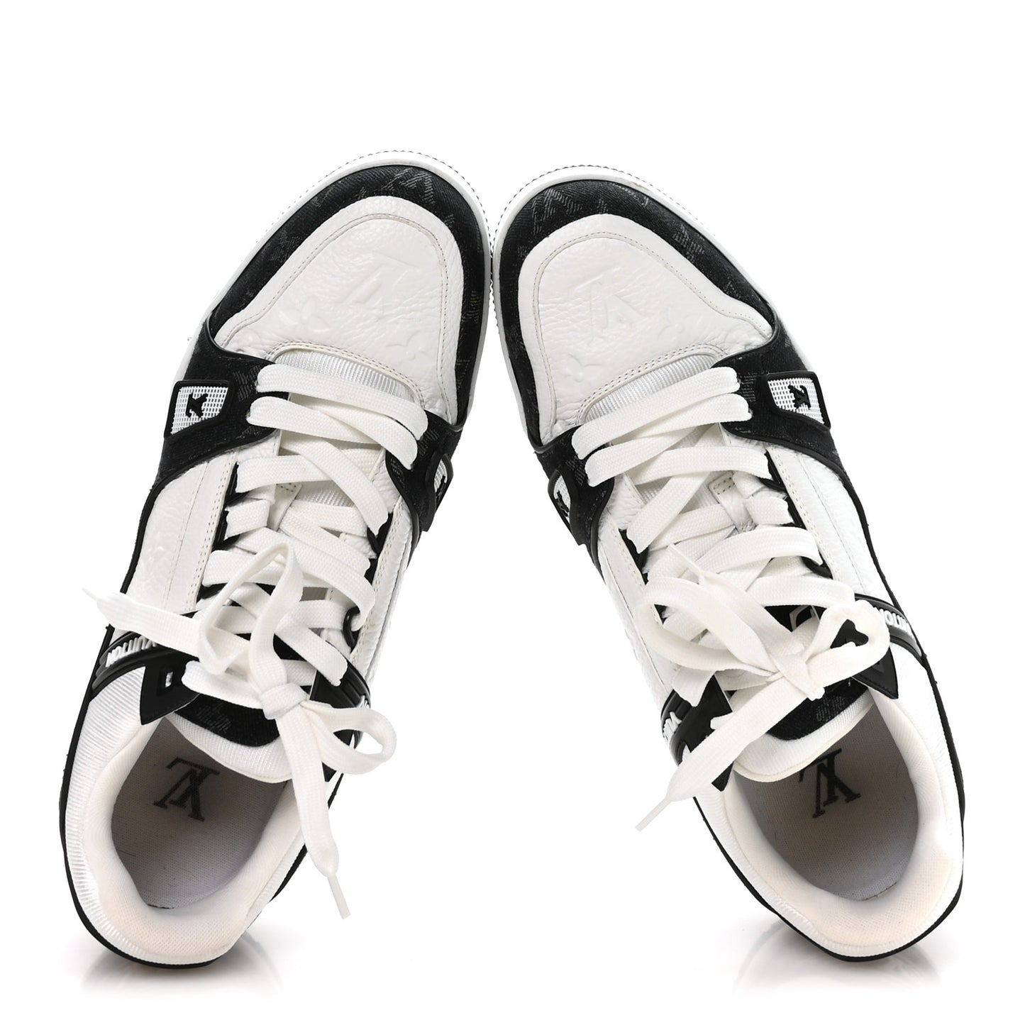 Calfskin Embossed Monogram Denim Mens LV Trainer Sneakers 9 Black