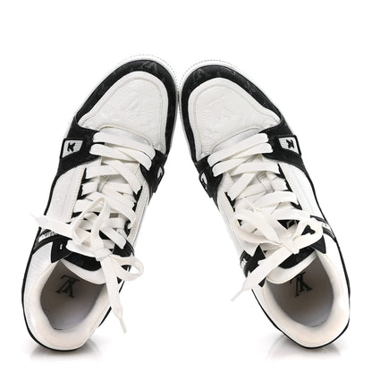 Louis Vuitton Calfskin Embossed Monogram Denim Mens LV Trainer Sneakers 9 Black 2 of 8