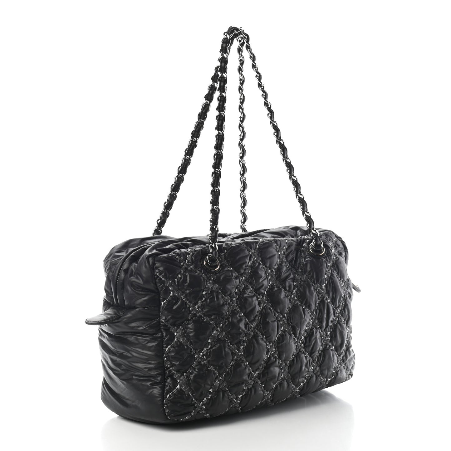 Nylon Quilted Tweed Stitch Bubble Camera Case Black