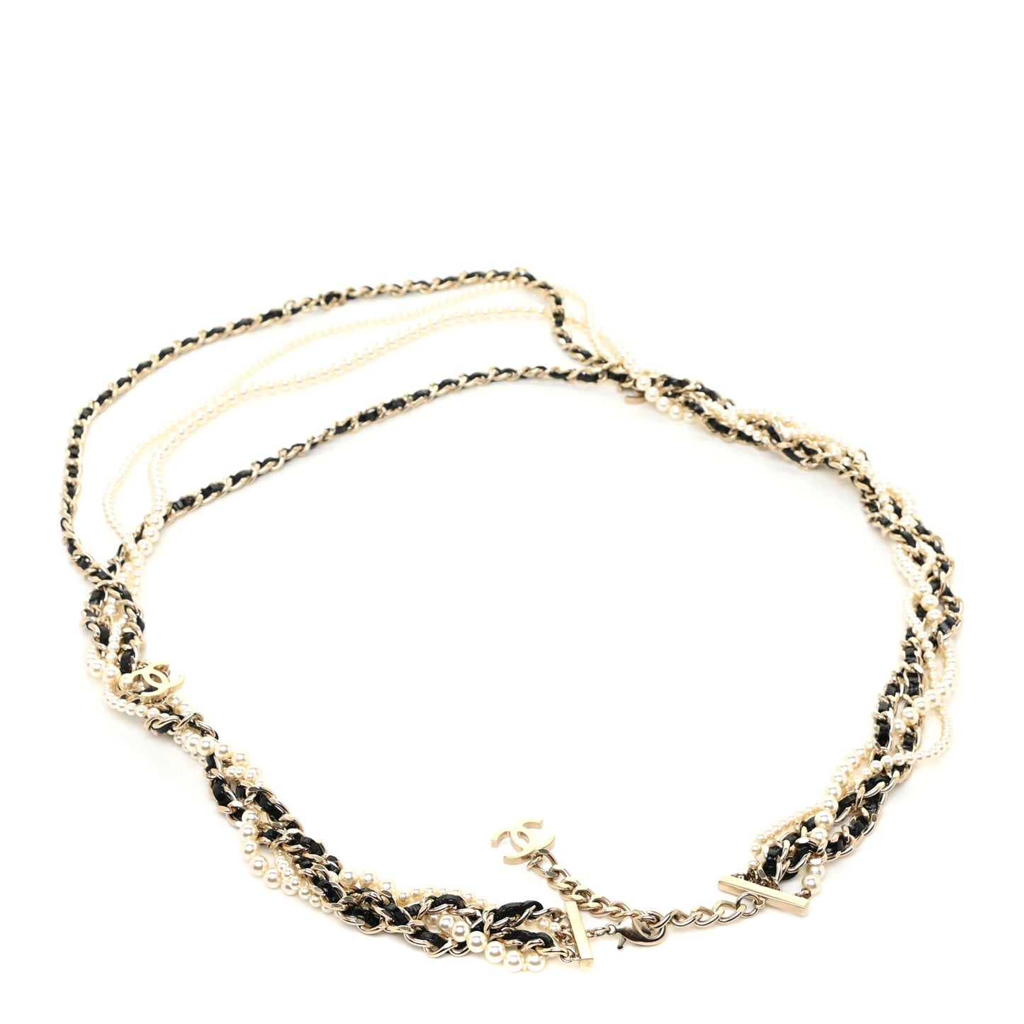 Pearl Lambskin CC Belt Gold Black
