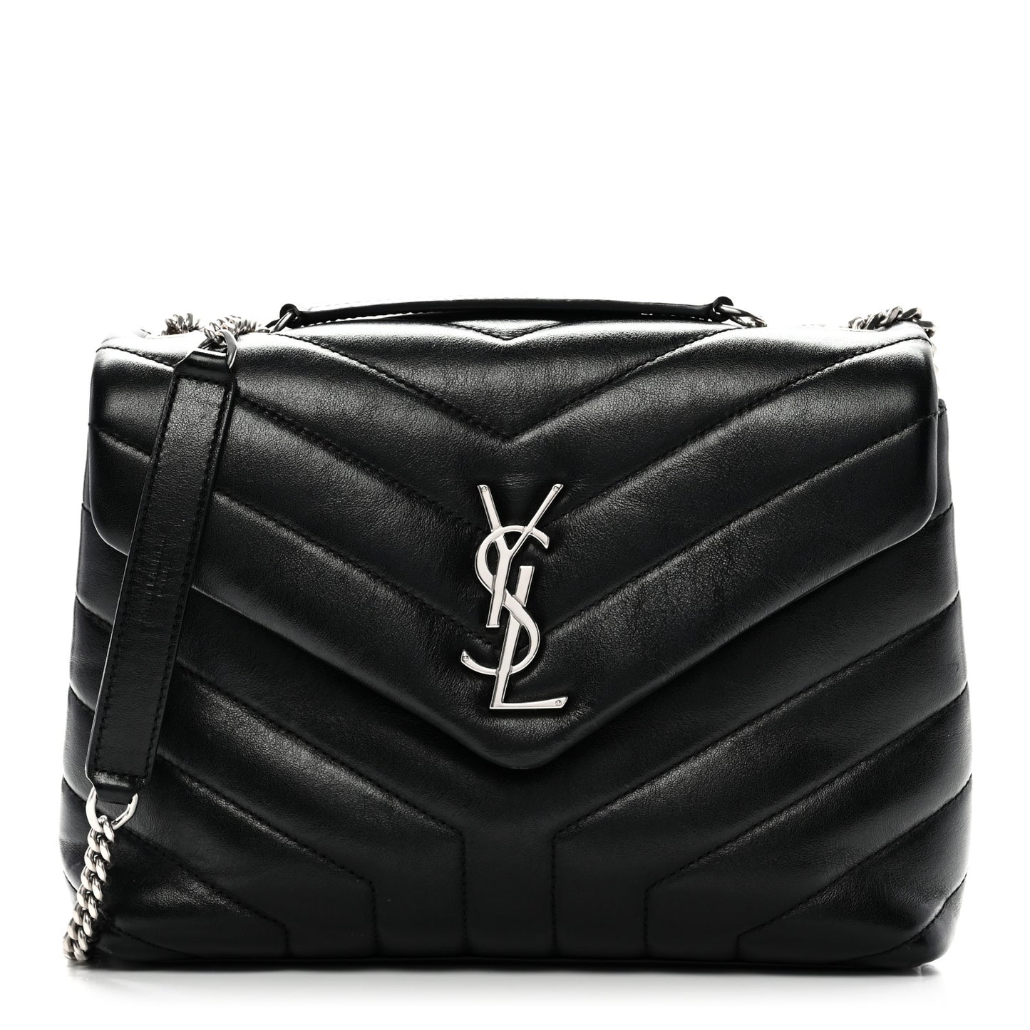 Calfskin Y Quilted Monogram Small Loulou Chain Satchel Black
